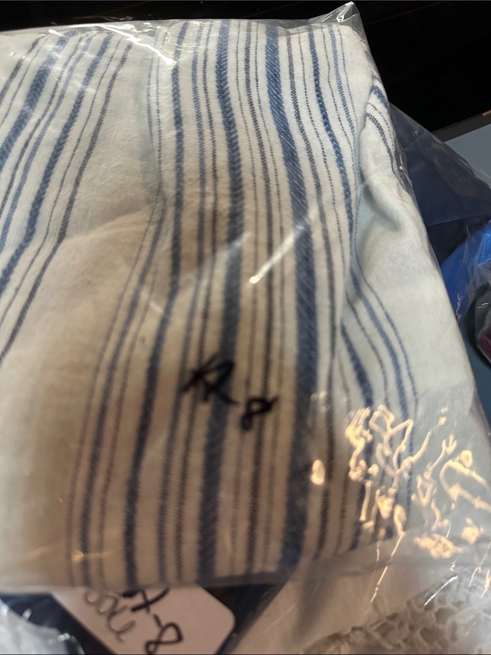 NEW Democracy S blue stripe linen blend off the shoulder top coastal vacation - Picture 14 of 14